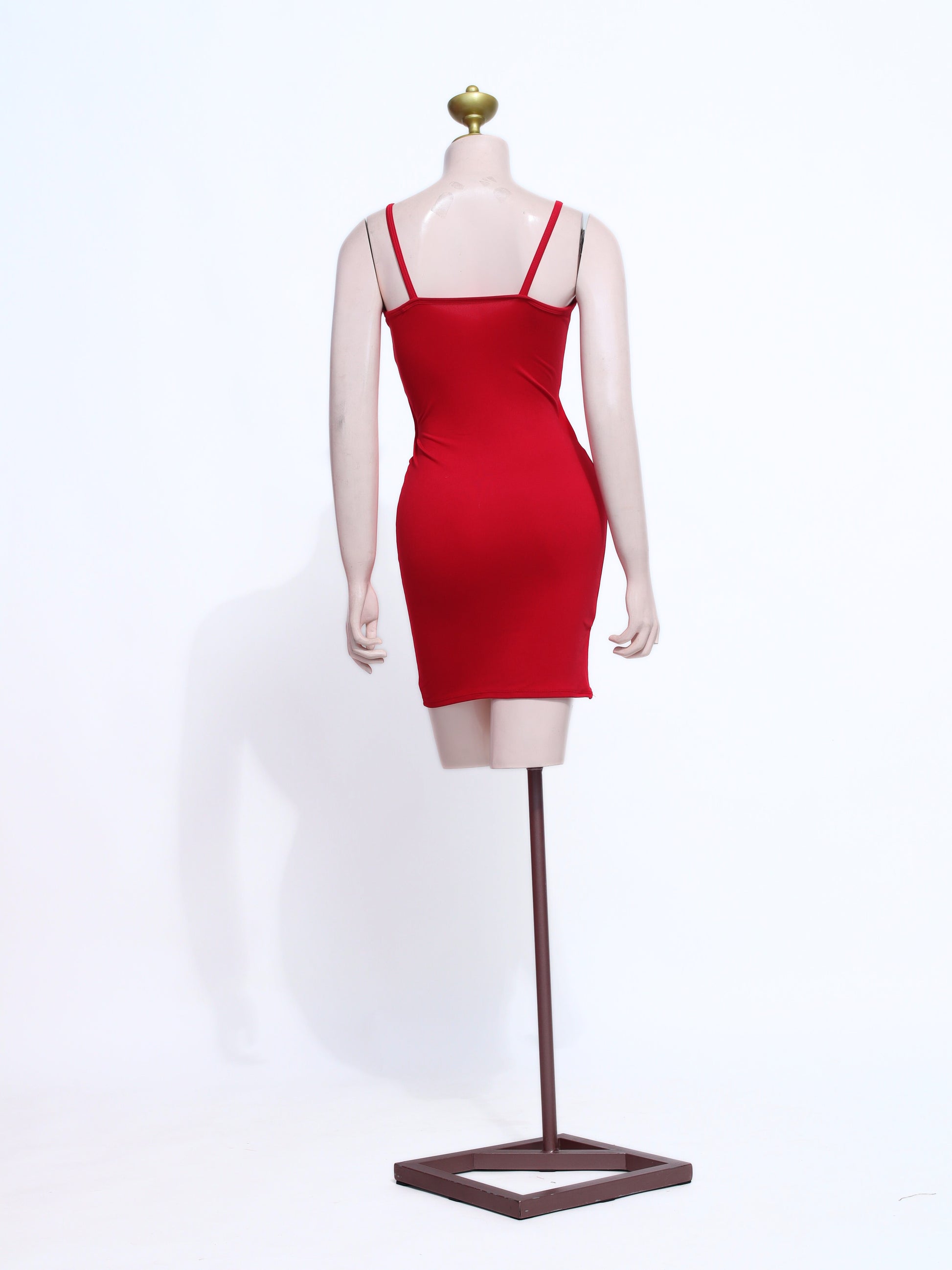 Red Square Neck Side Cutout Dress | Cotton Stretch Cami Short Dress for Night Out - SR06