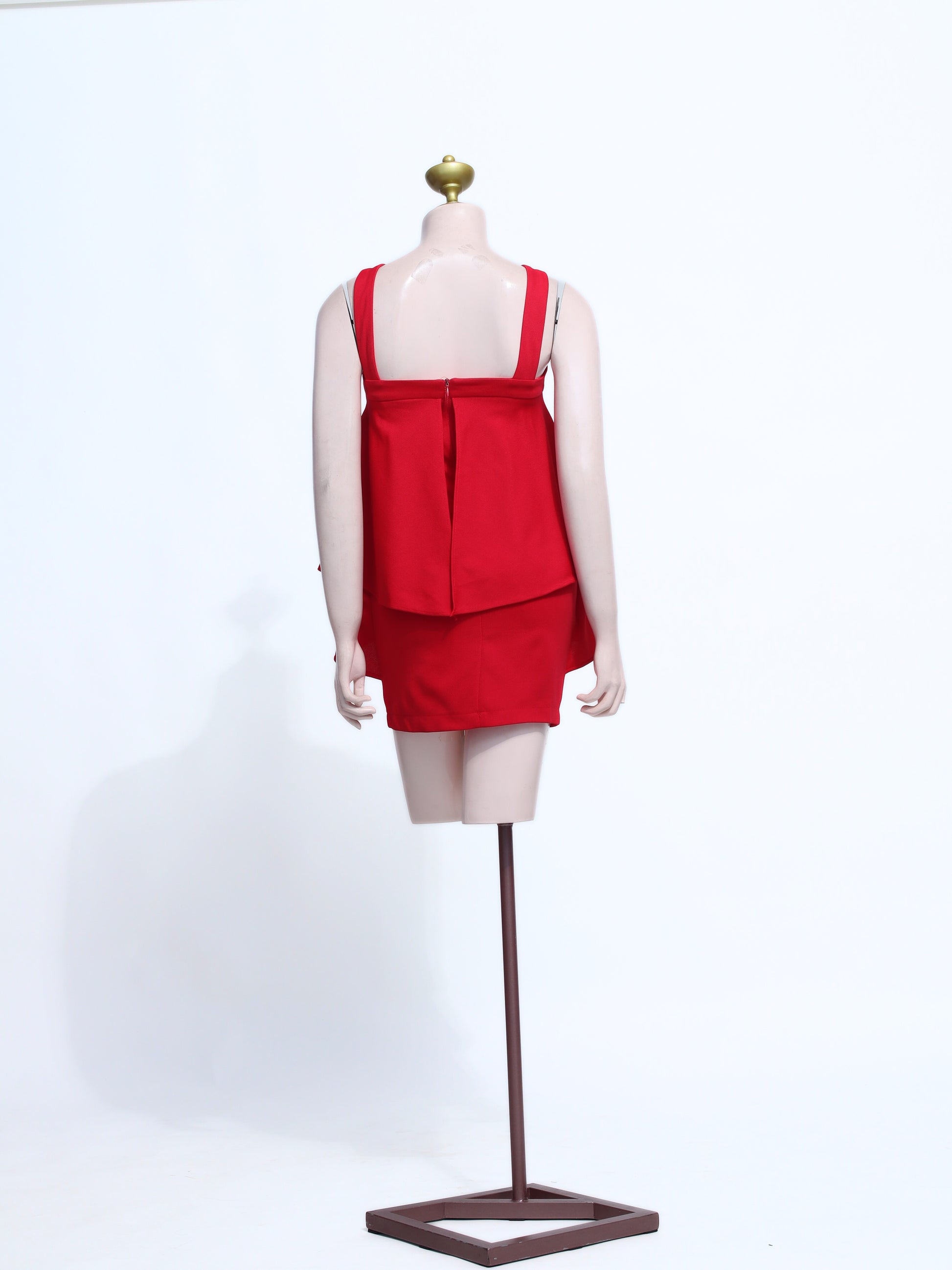 Vibrant Red Crisscross Halter Mini Dress | Layered Peplum Party Dress with Zipper Back - SR09