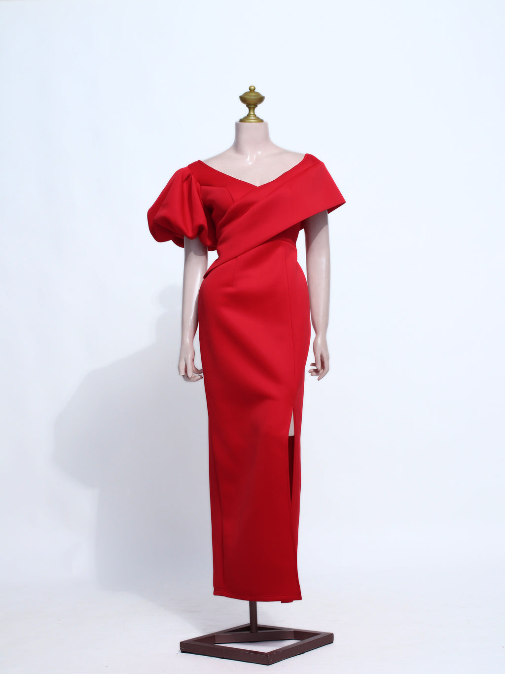 Red Gala Evening Dress | Asymmetric Off-Shoulder Gown with Slit - SR10
