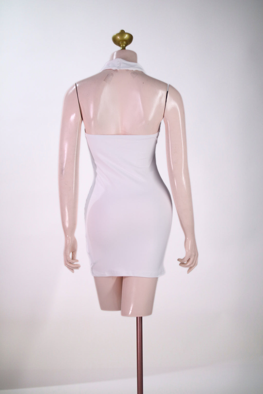 White Halter Mini Dress - Lace-Up Bust Detail - SW07