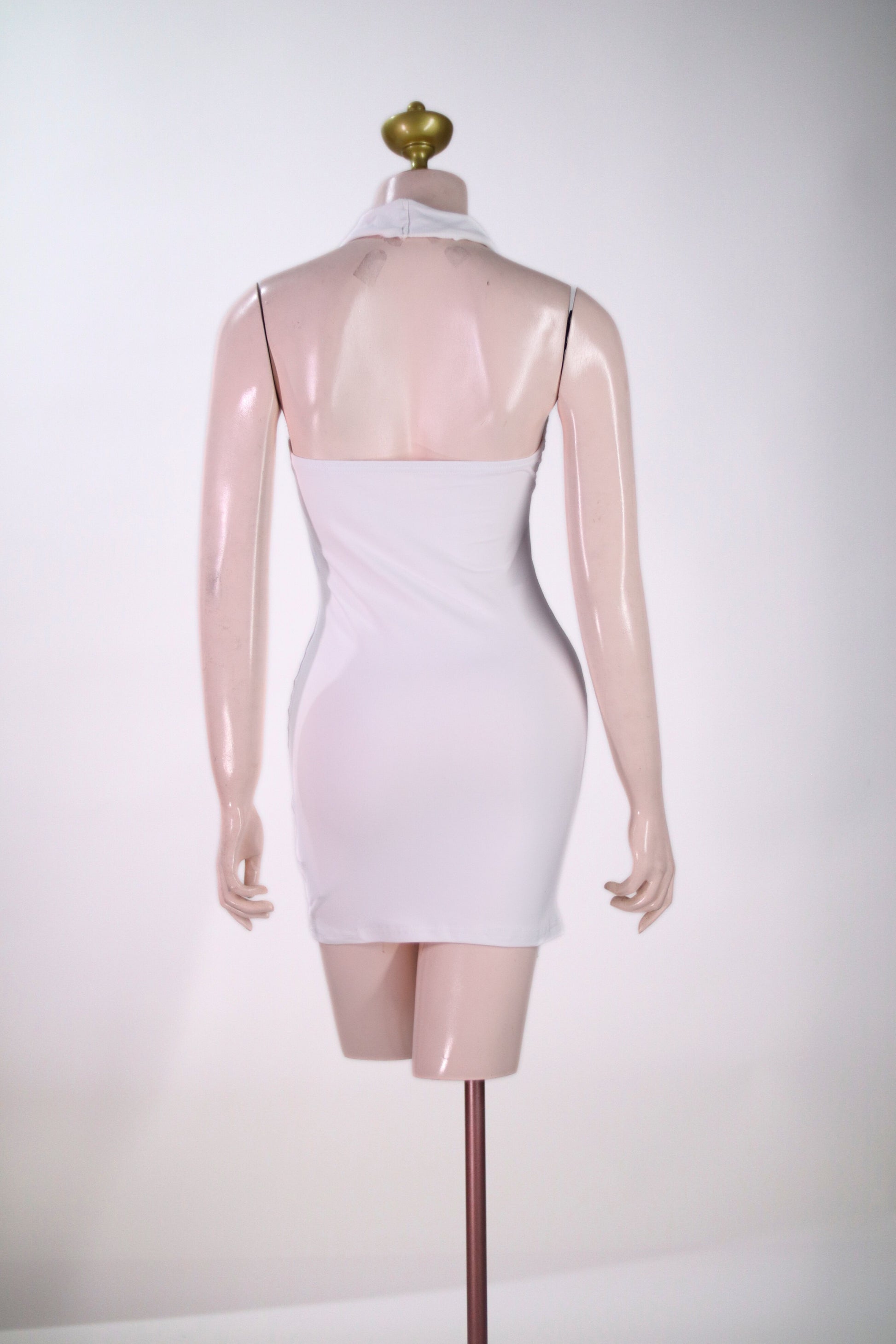 White Halter Mini Dress - Lace-Up Bust Detail - SW07