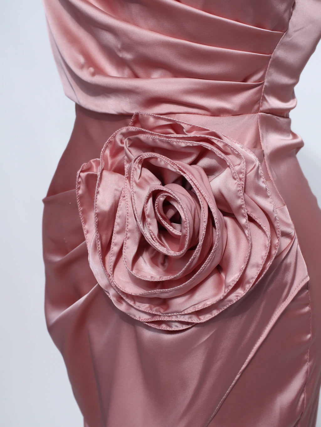 Mauve Pink Ruched Strapless Prom Dress | Rose Accent Mermaid Slit Gown - SP19