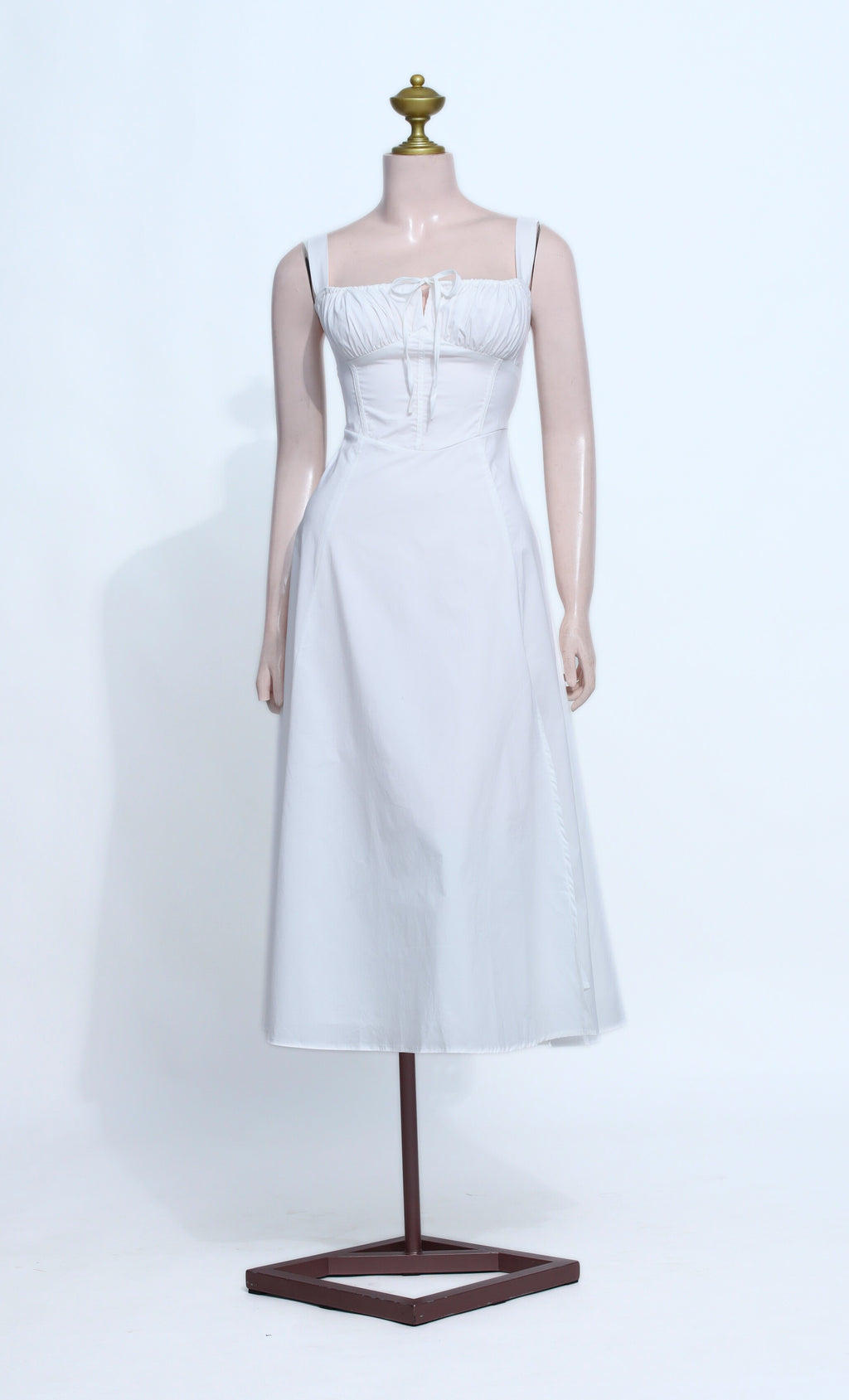 Square Neck White Spandex Midi Dress | Corset Bodice with Side Zip - W32