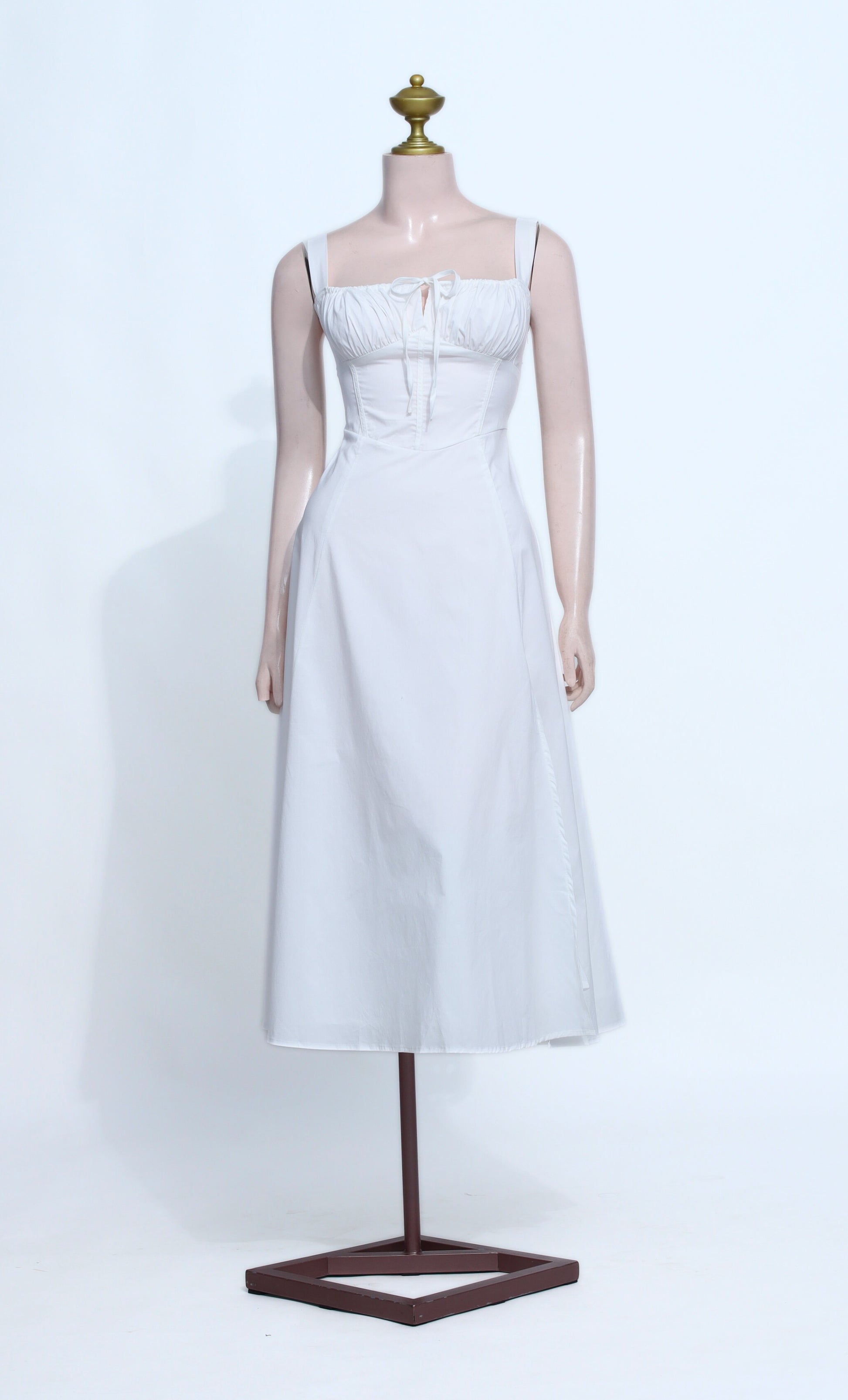 Square Neck White Spandex Midi Dress | Corset Bodice with Side Zip - W32
