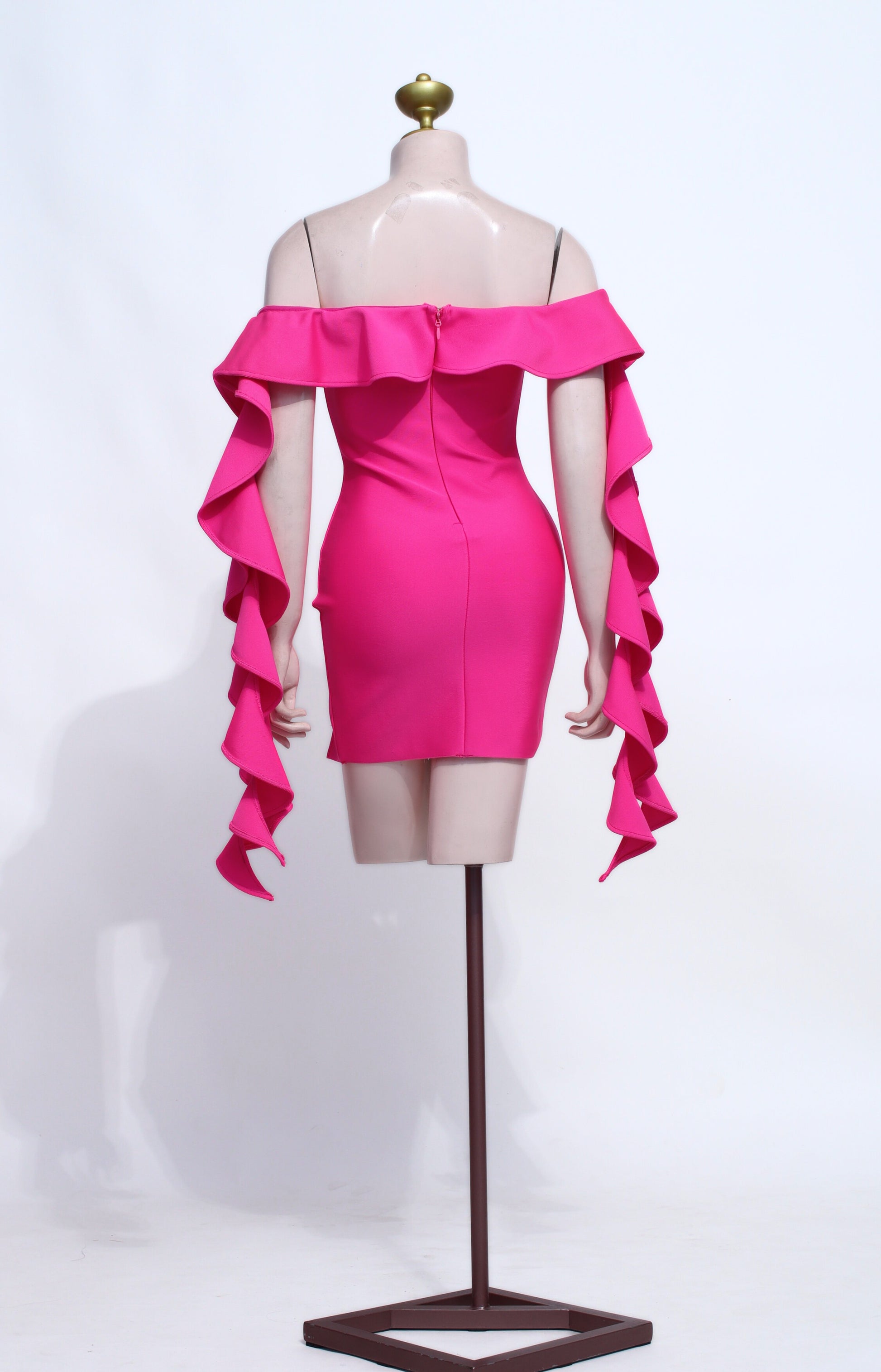 Fuchsia Off-Shoulder Ruffle Detail  – Sexy Bodycon Party Dress - SF04