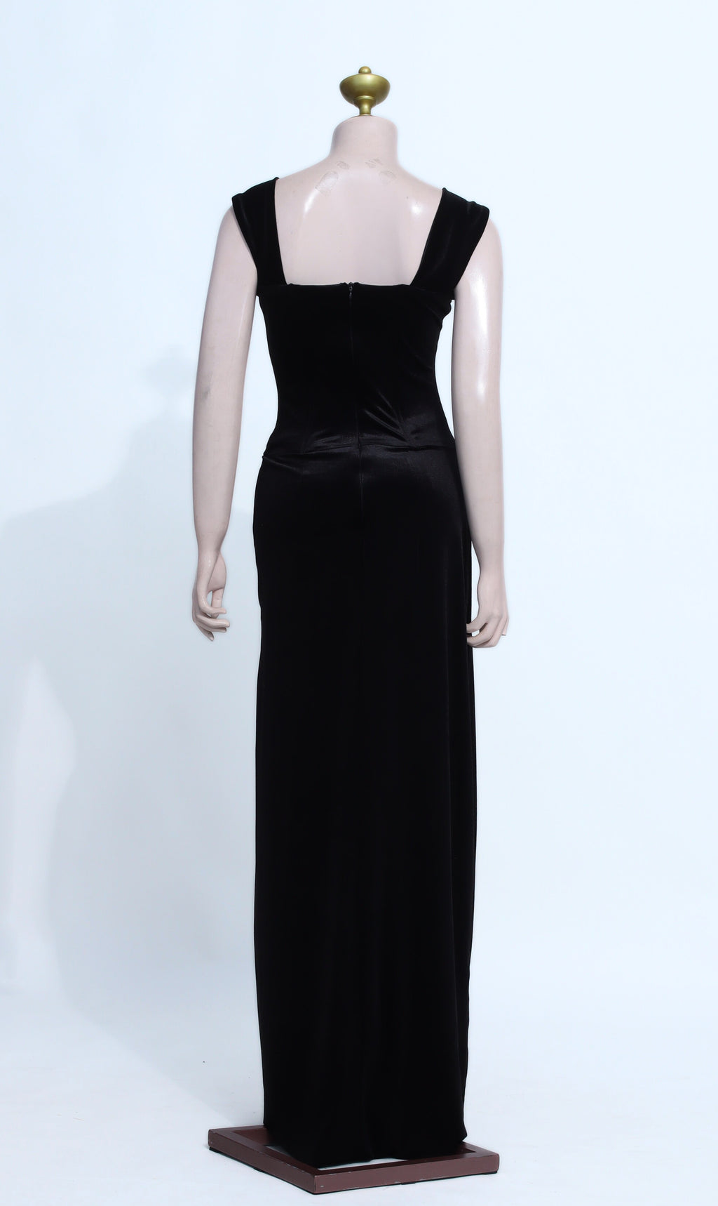 Padded Black Velvet Formal Gown | Square Neck Maxi Dress with Wide Straps - B27