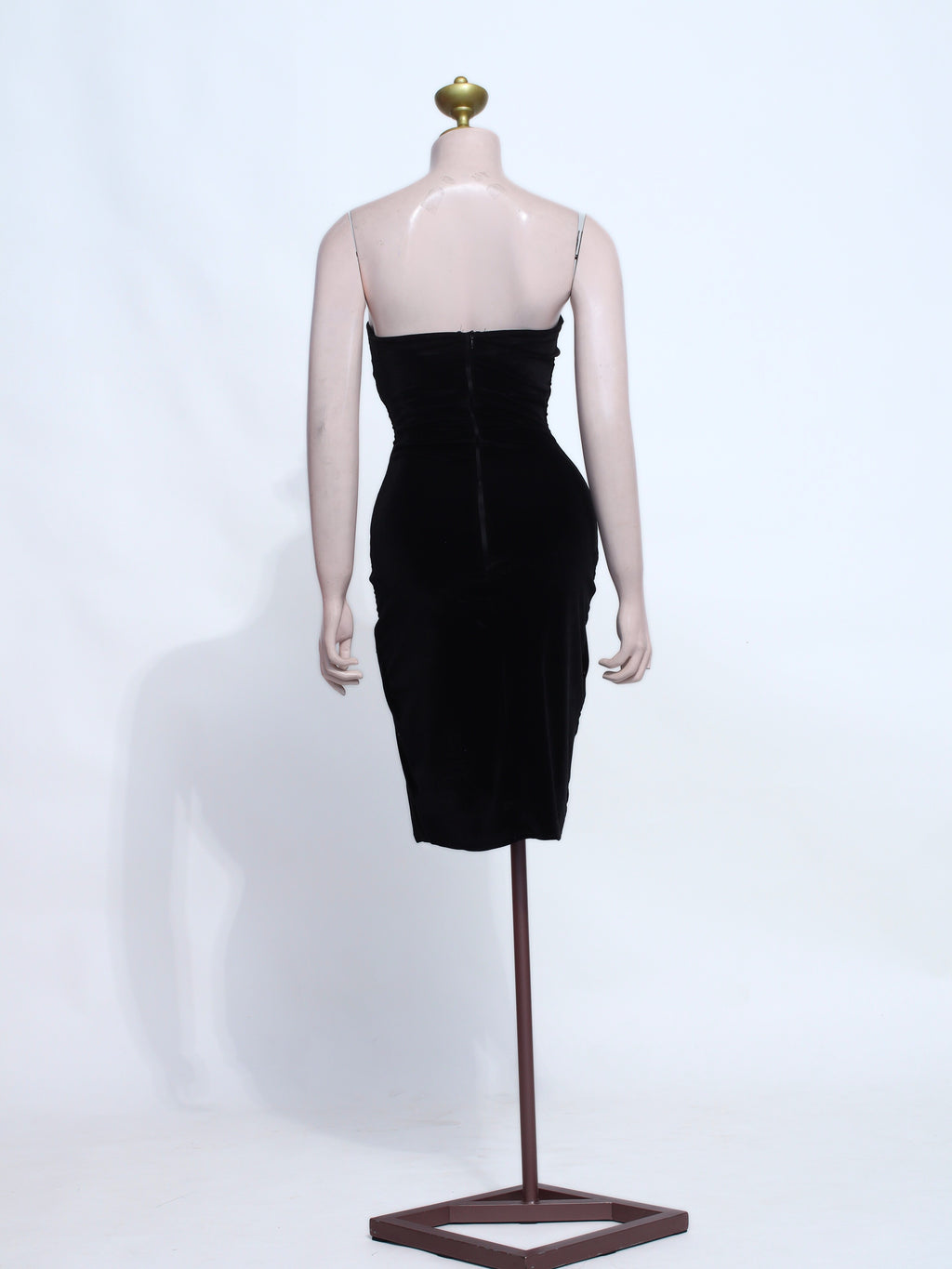 Black Velvet Bodycon Midi Dress with Mesh Plunge Neckline and Side Slit – Zipper Back Party - SB05