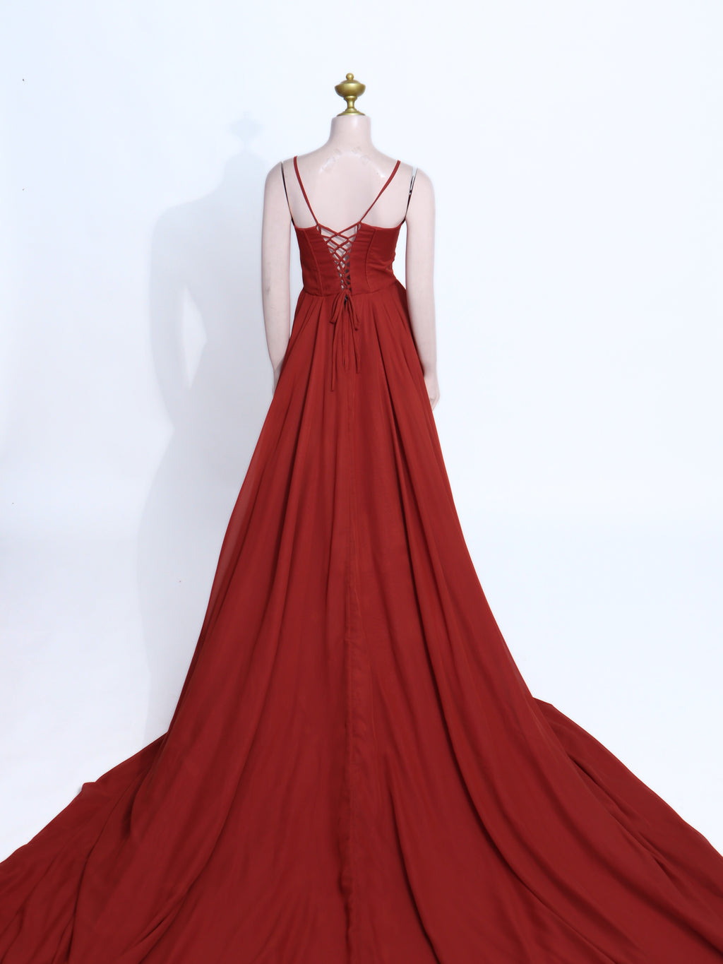 Rust Chiffon High-Slit Maxi Gown | Sweetheart Corset Back Formal Dress - RU01