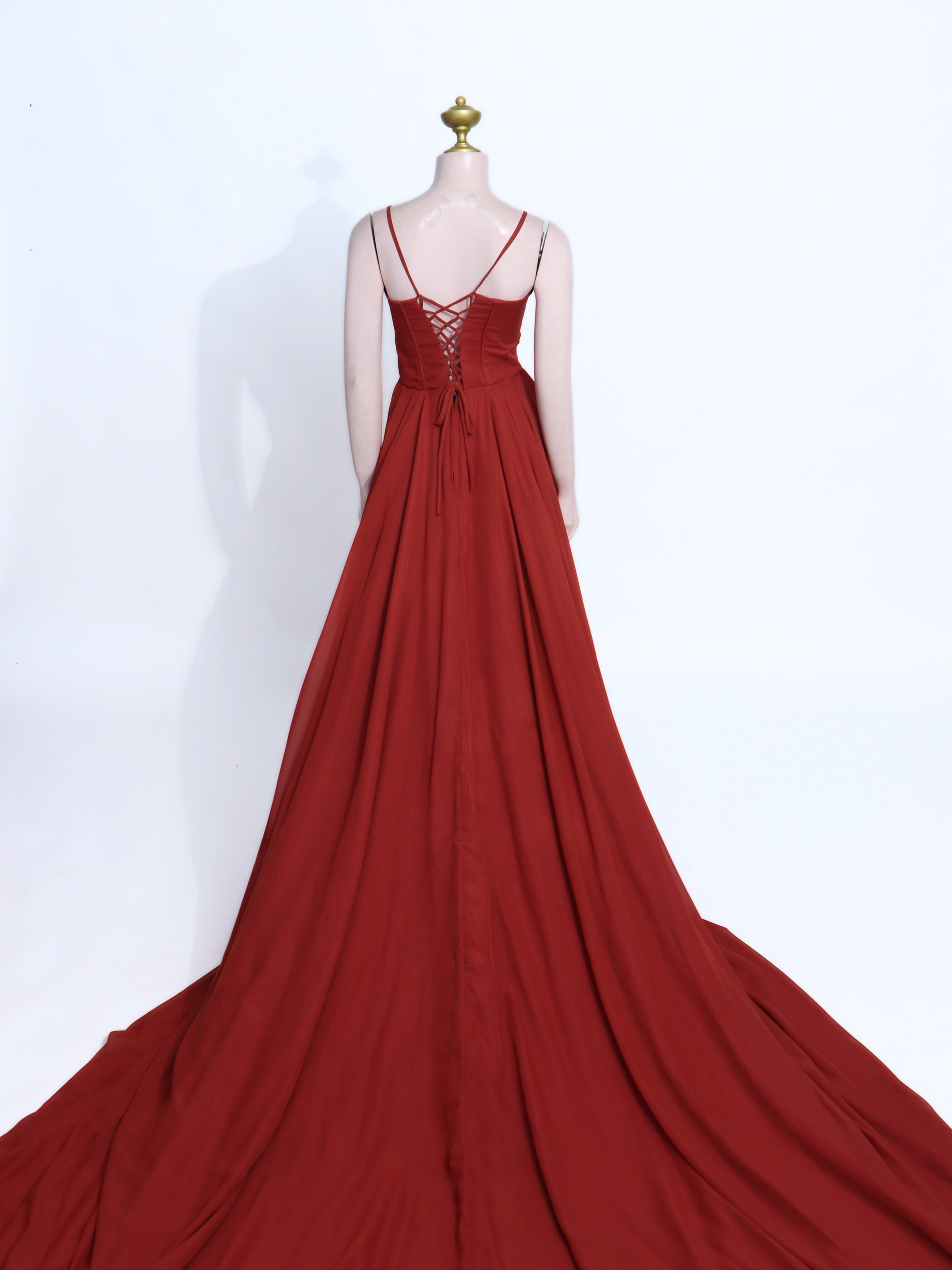 Rust Chiffon High-Slit Maxi Gown | Sweetheart Corset Back Formal Dress - RU01