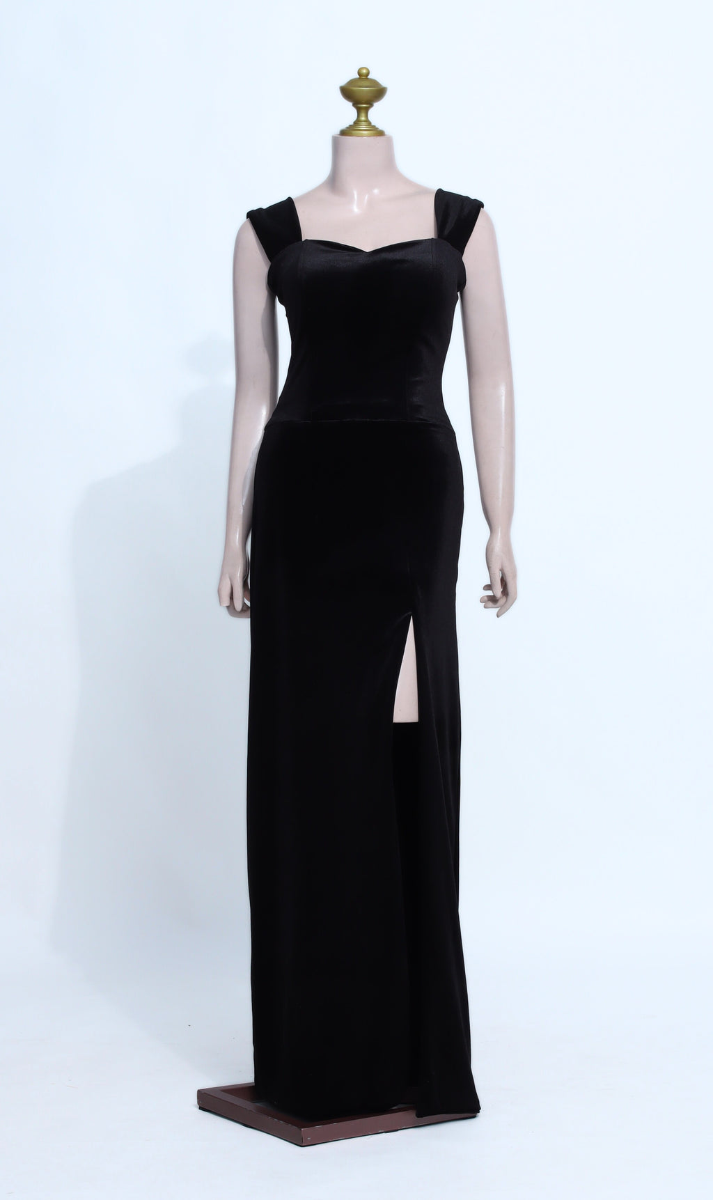 Padded Black Velvet Formal Gown | Square Neck Maxi Dress with Wide Straps - B27