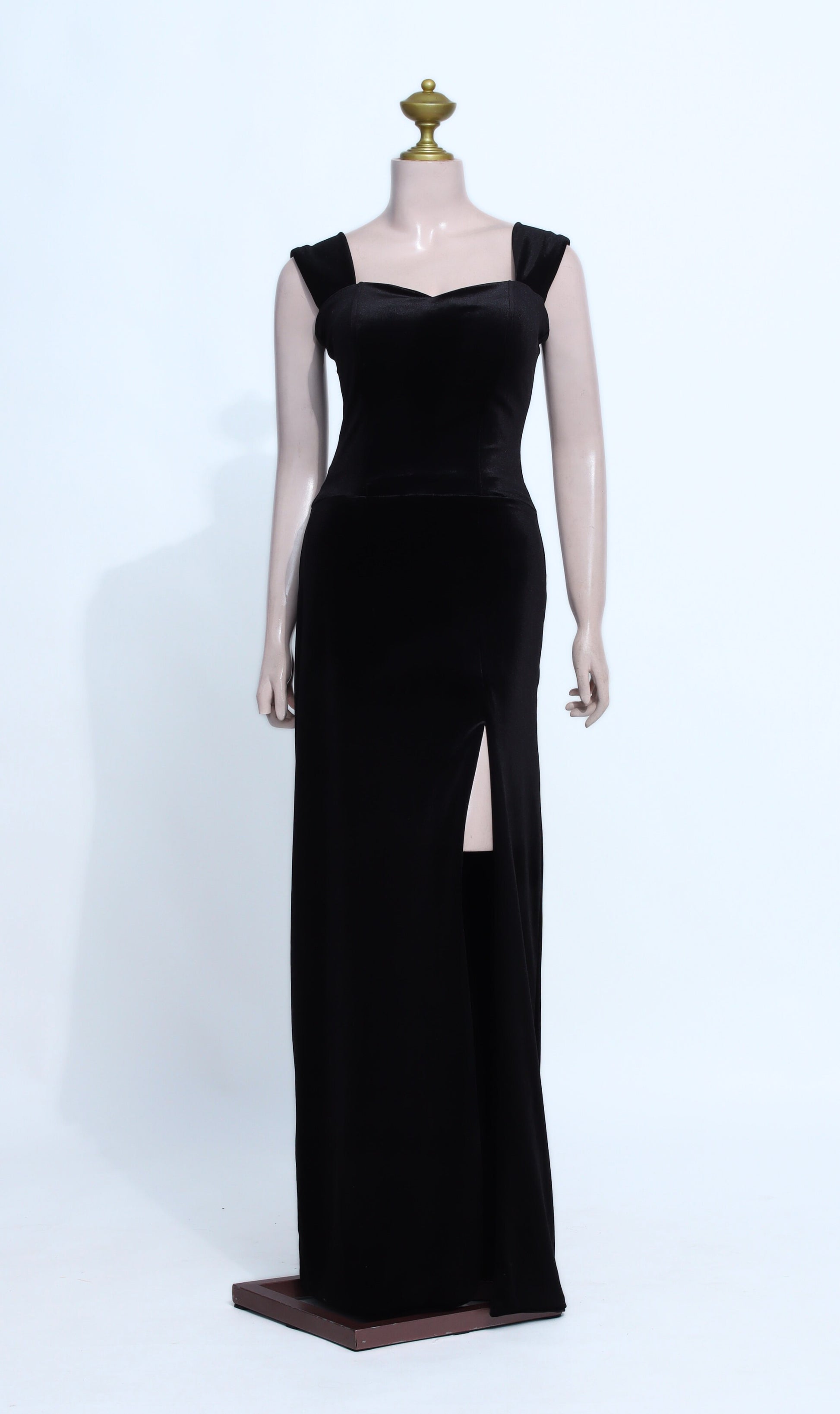 Padded Black Velvet Formal Gown | Square Neck Maxi Dress with Wide Straps - B27
