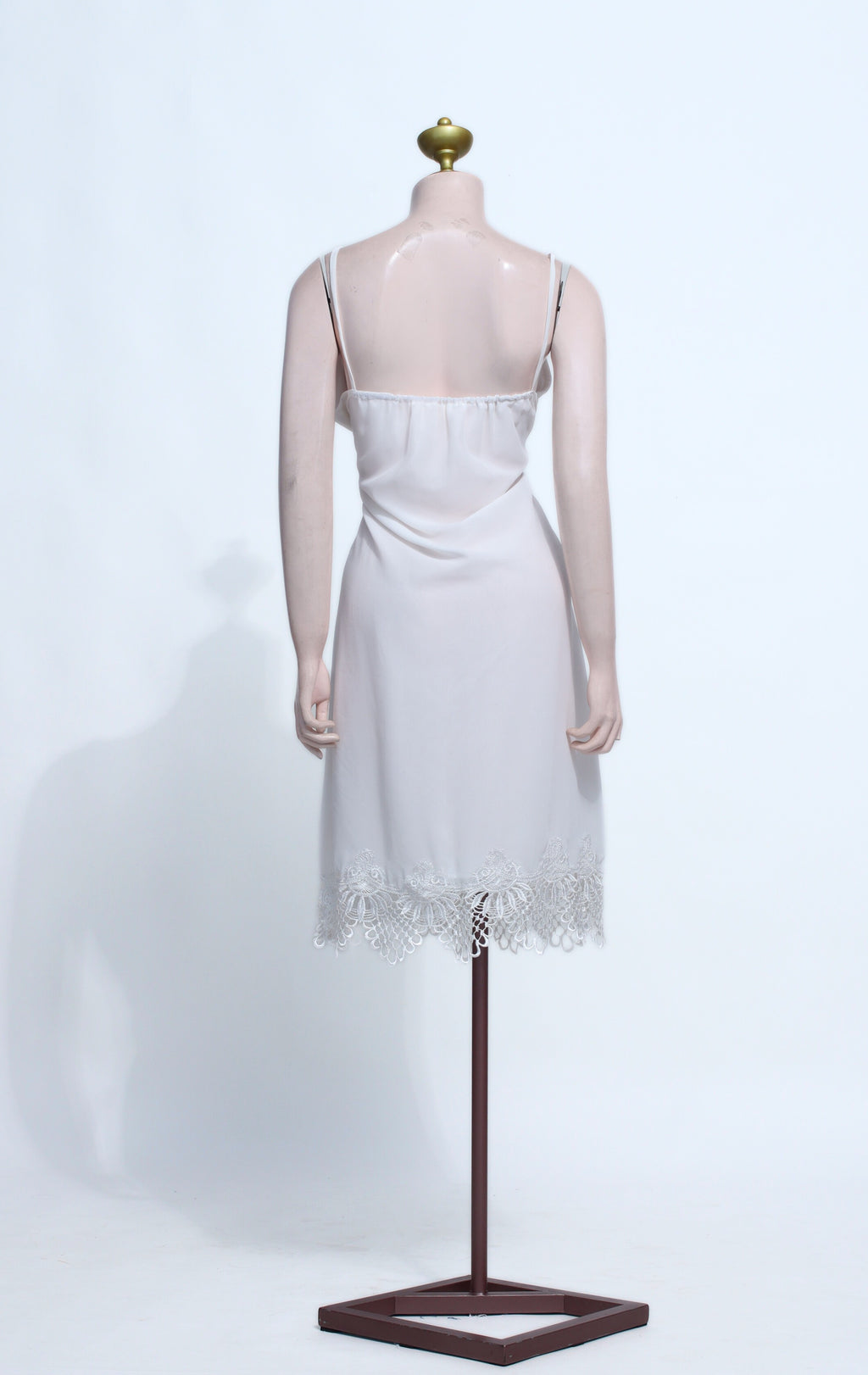 White Chiffon Midi Dress | Plunge V-Neck Spaghetti Strap with Lace Fringe - SW21