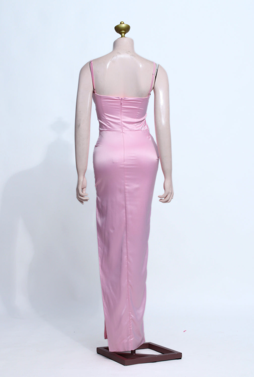 Elegant Slip Dress: Pink Satin Bust Dress with Side Slit & Zipper - P06