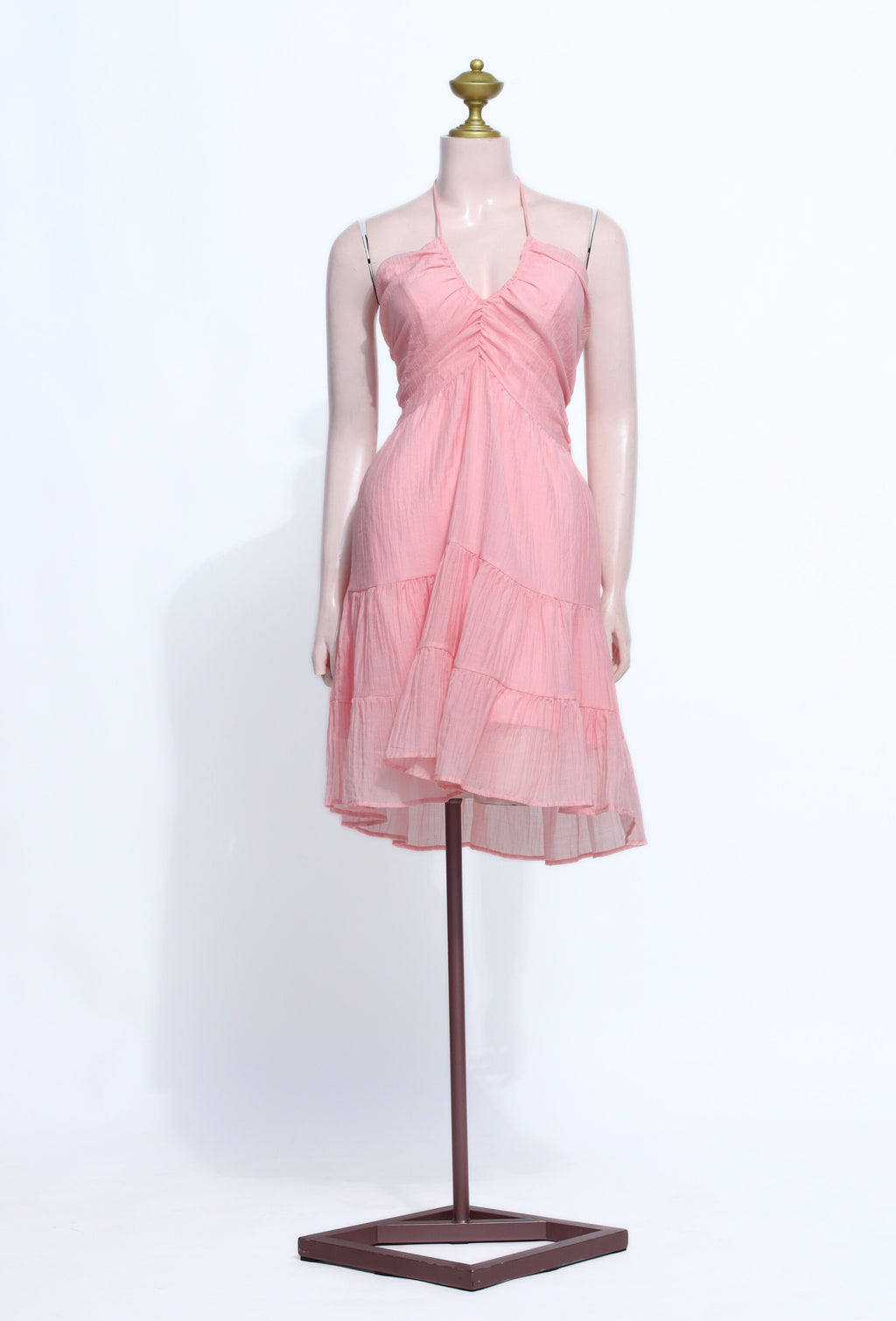 Peach Chiffon Ruffle short Dress | Halter Neck Open Back Babydoll Style - SP18
