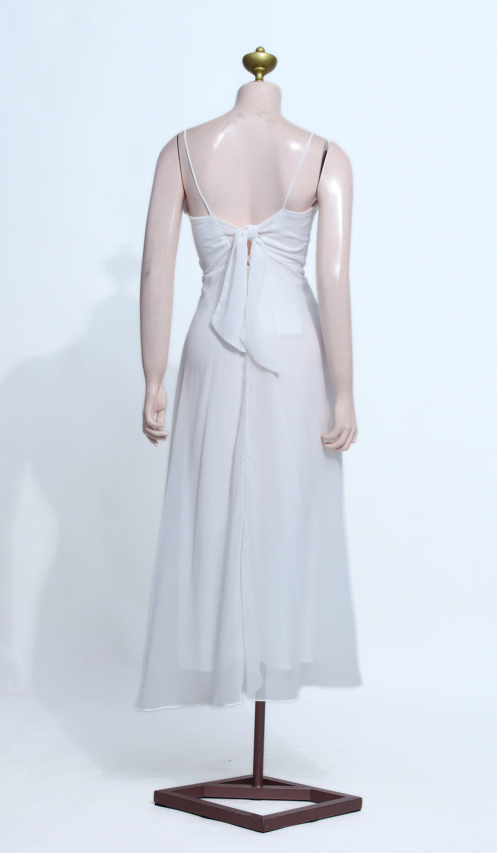 White Chiffon Midi Dress with Adjustable Ribbon Tie Back - W33