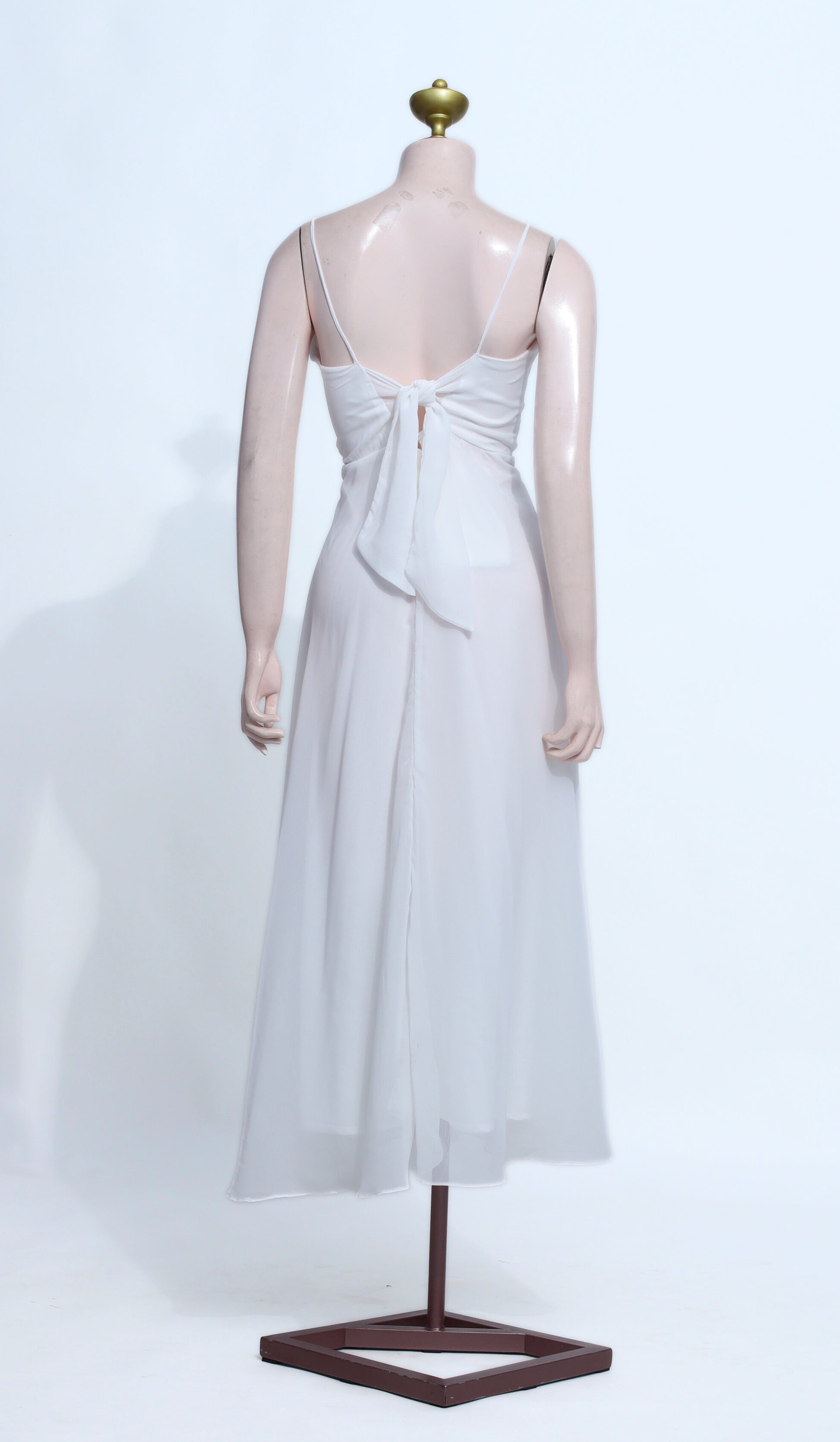 White Chiffon Midi Dress with Adjustable Ribbon Tie Back - W33