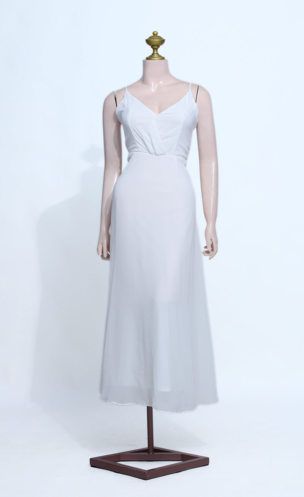 White Chiffon Midi Dress with Adjustable Ribbon Tie Back - W33
