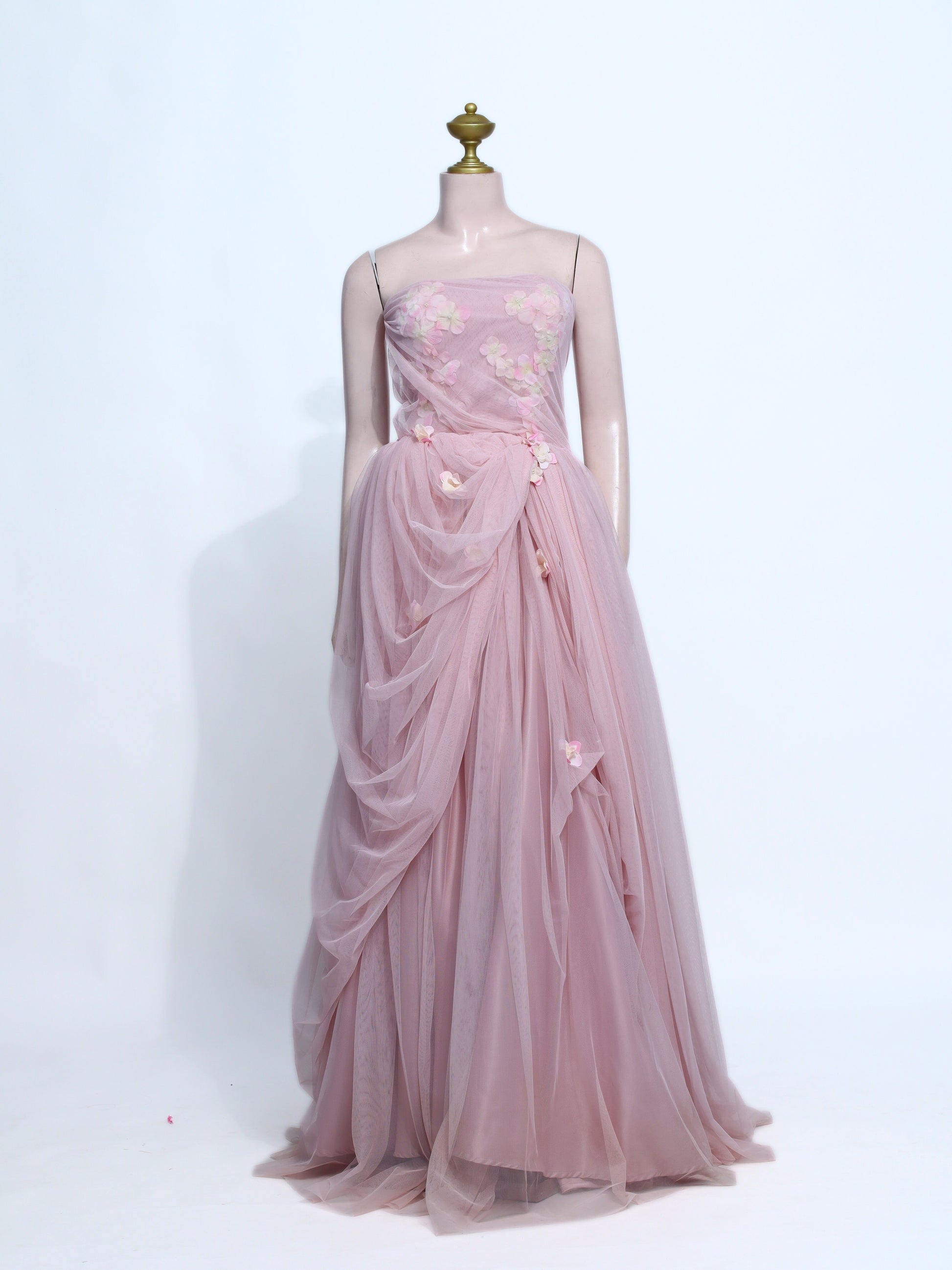 Old Rose Chiffon Corset Prom Dress – Strapless Draped Formal Gown - OR09