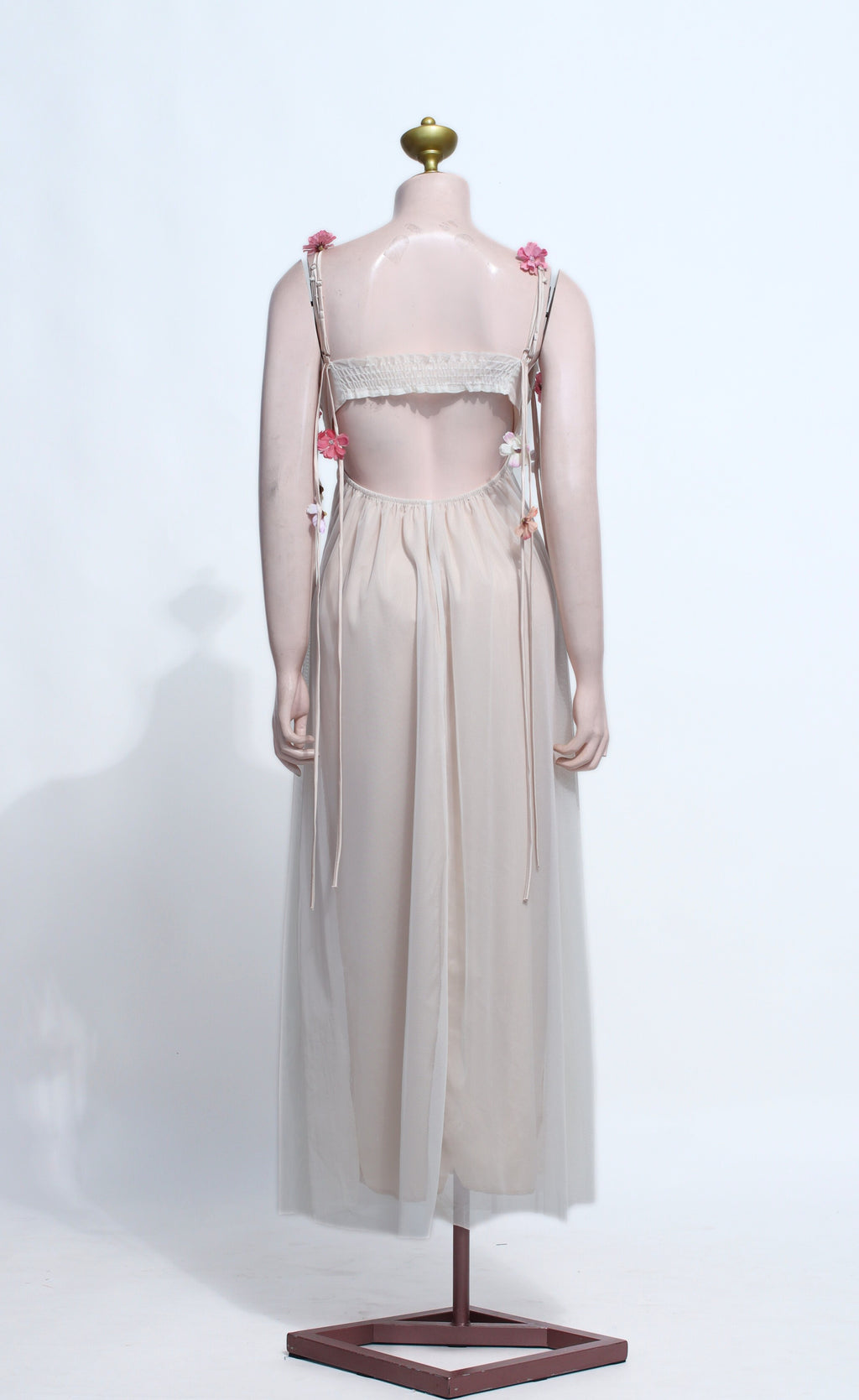 Fairycore Nude Floral Maxi Dress | Chiffon Open Back Babydoll Style - SNU07