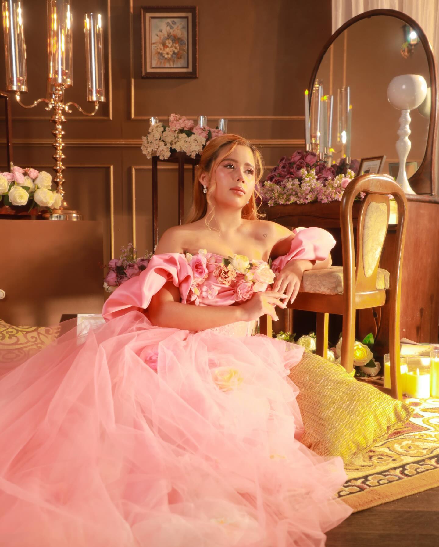Salmon Pink Satin Corset Gown | Lace and Tulle Ballgown Maxi Dress - P02